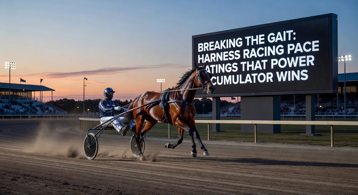 Close-up of a harness racing driver urging his pacer forward, whip cracking as the horse powers through the stretch