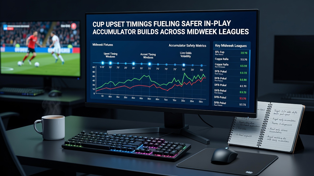 In-play betting interface displaying accumulator options during a live midweek football match