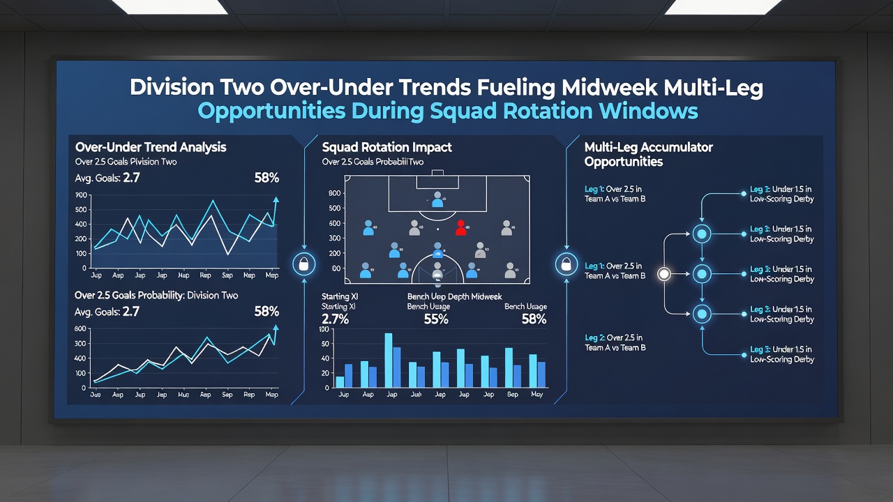 Infographic displaying over-under percentages and rotation impact charts for League Two midweek fixtures