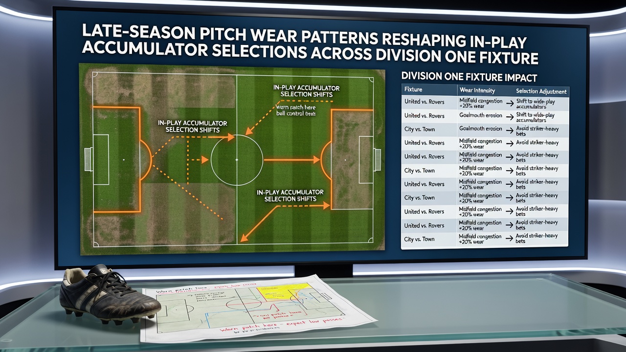 Close-up of worn Division One pitch affecting ball movement