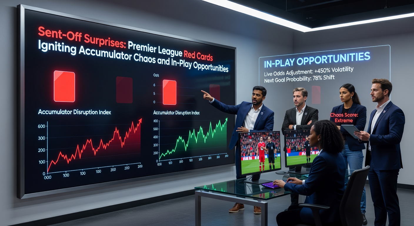 Graph showing Premier League red card timings and their impact on match outcomes, with spikes in second halves and post-red scorelines