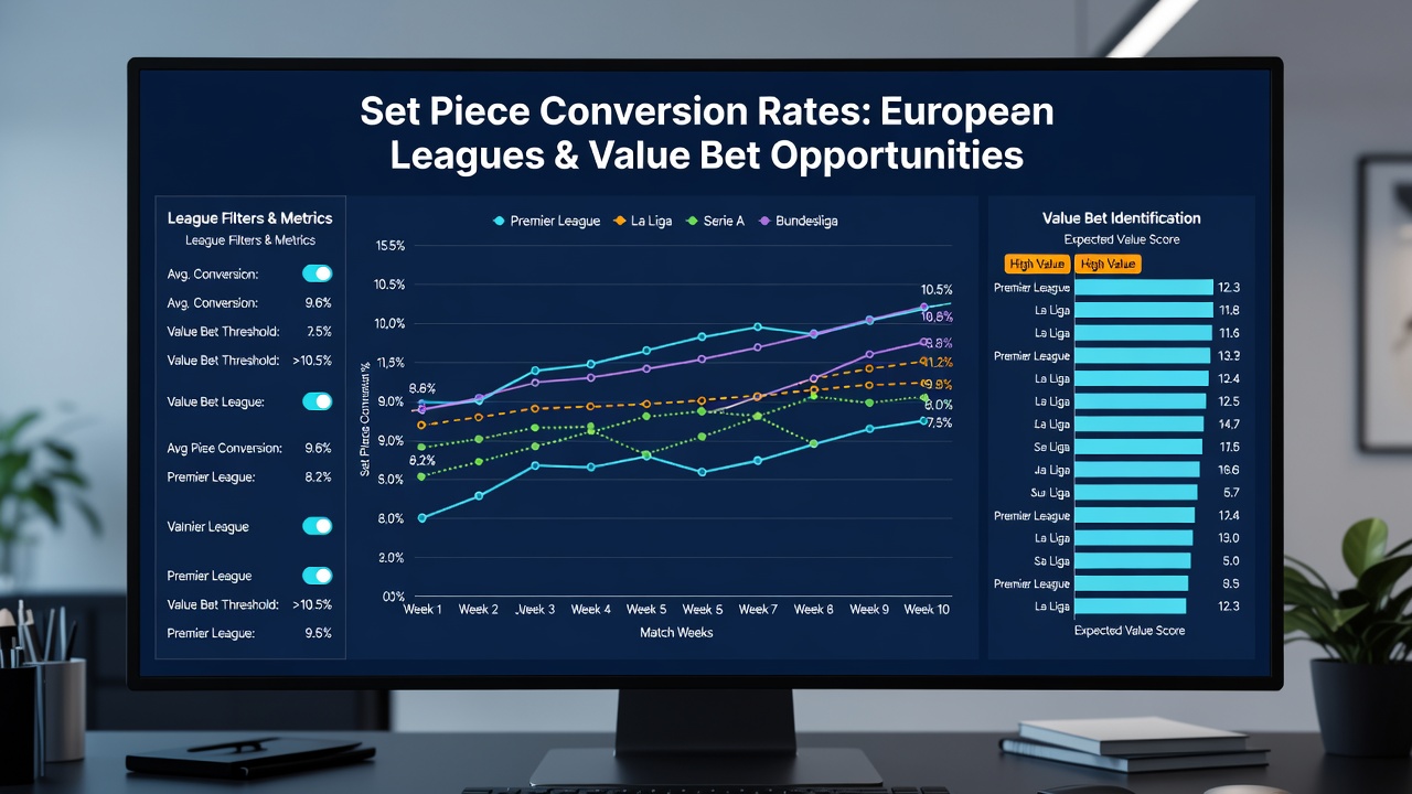 Infographic breaking down set piece statistics by league and situation type